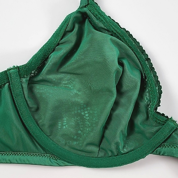 ⭐️2/ $30⭐️ Aerie Green Lace Bra Rose Gold Hardware Size 34DD - Picture 6 of 8